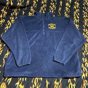 Vintage MICHIGAN WOLVERINES 1/4 Zip Fleece Pullover Sz XL ~ NAVY BLUE soft